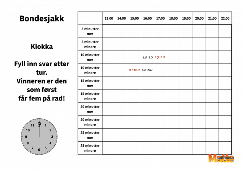 Bondesjakk | Klokka
